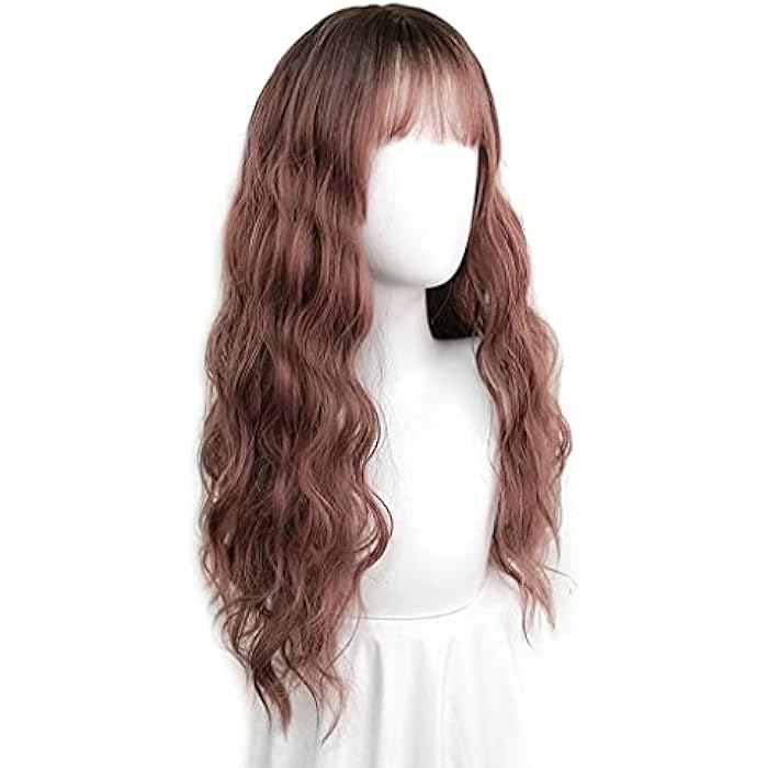 DILLARDS Pale Pink Wig With Long Fringe Wavy Synthetic Wigs 24 Inch 24 Inch Hair Wigs For Women For Daily Use Hair Decoration - Image 3